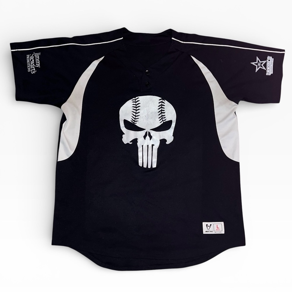 Vintage Punisher Skull Baseball Jersey #34 Rockstar Energy Promo Black Size L